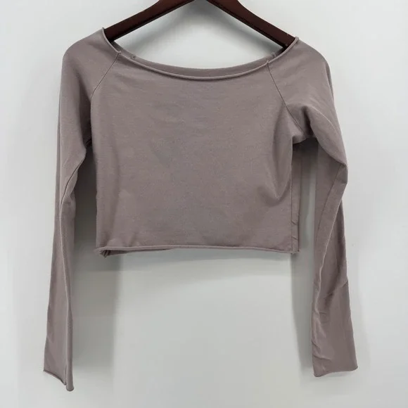 John Galt Womens Long Sleeve Scoop Neck Raw Hem Crop Top Mauve Taupe Size 2 - Picture 1 of 8